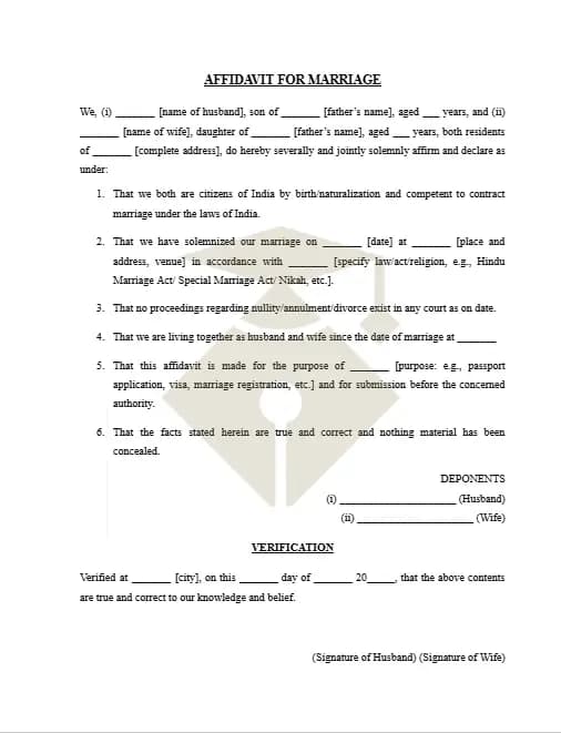 Download Marriage Affidavit Format PDF