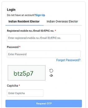 voter login page