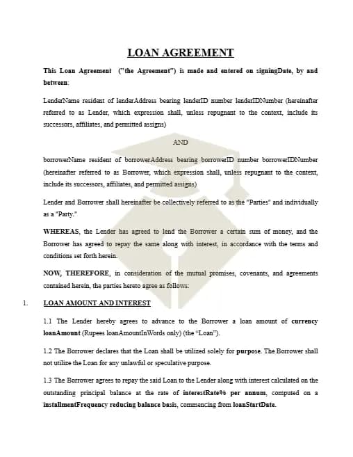 Download Loan Agreement Format PDP