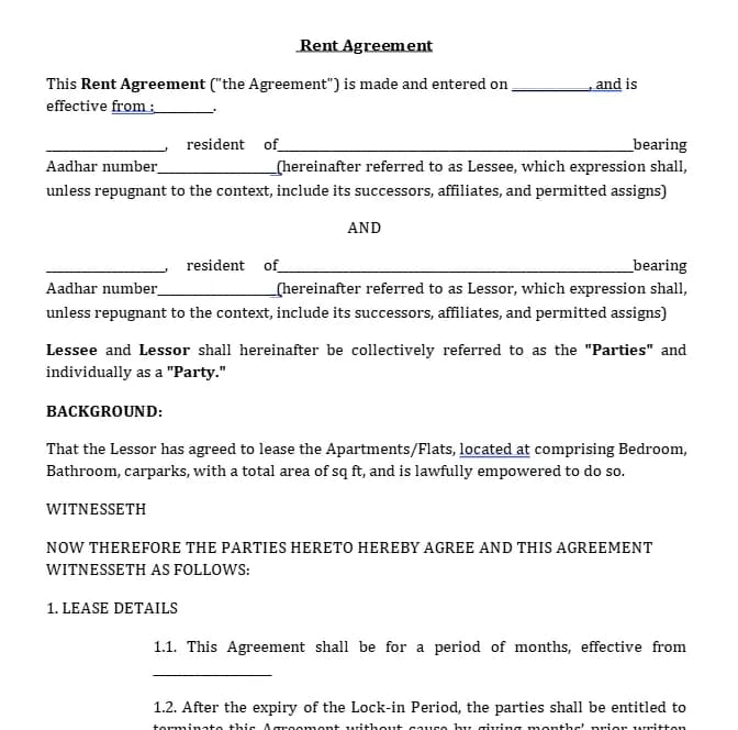 Rent Agreement Format in Noida