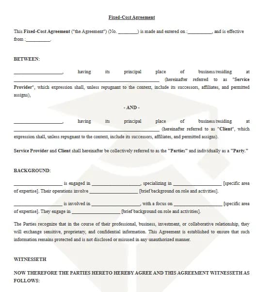 Fixed Cost Agreement Template