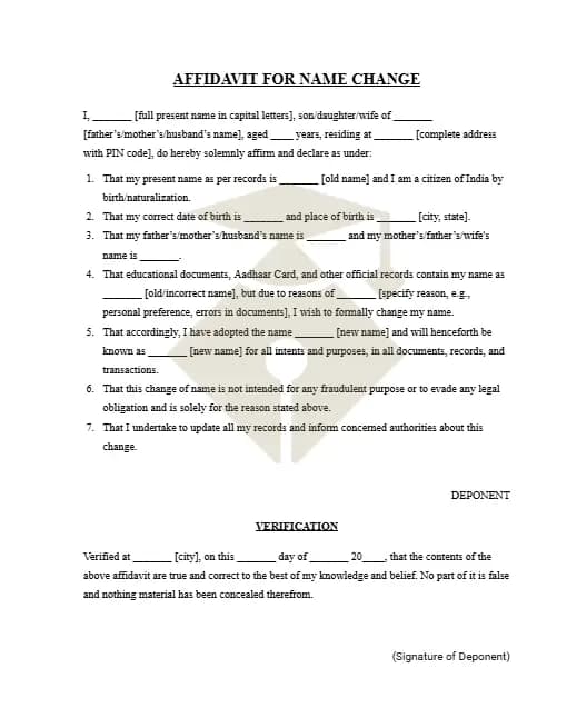 Download Name Change Affidavit Format PDF