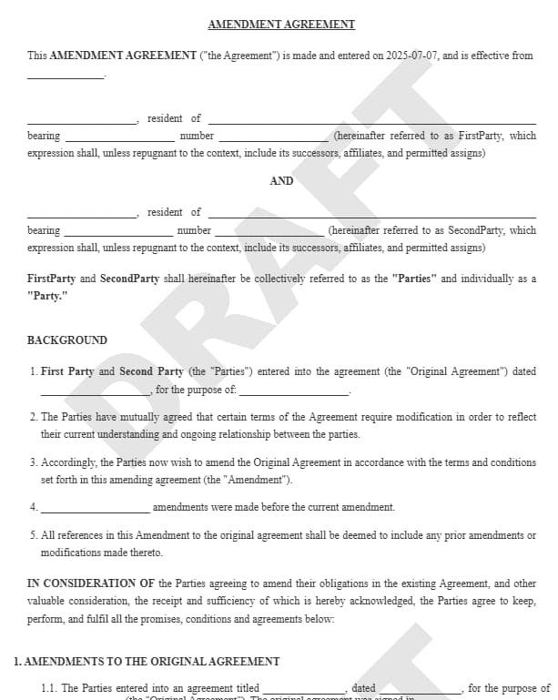 Amendment Agreement Template